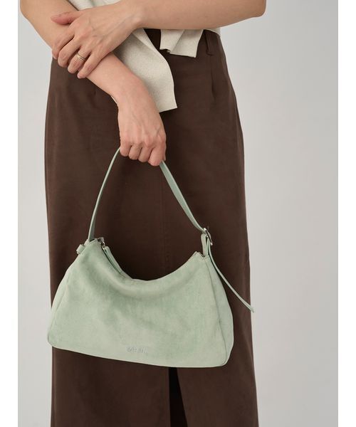 emmi（エミ）の「スエードショルダーバッグ（ショルダーバッグ・レディース・ライトグレー/ダークブラウン/ミント・F）」の3枚目の写真