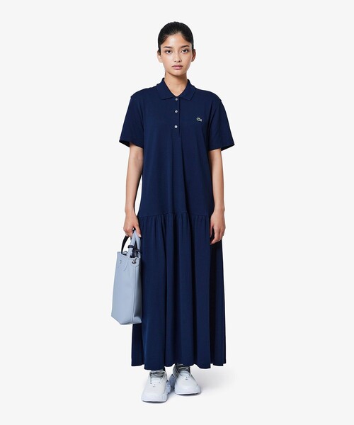 ラコステ　LACOSTE ポロドレス ワンピース　グレー36 ［最終］ セール】 Made In France レースクロックエンブレムポロドレス