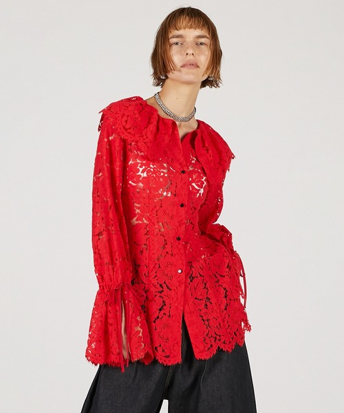 メゾンスペシャル　レースカットソー　レッド MAISON SPECIAL（メゾンスペシャル）の「Lace crew Top/レースクルー