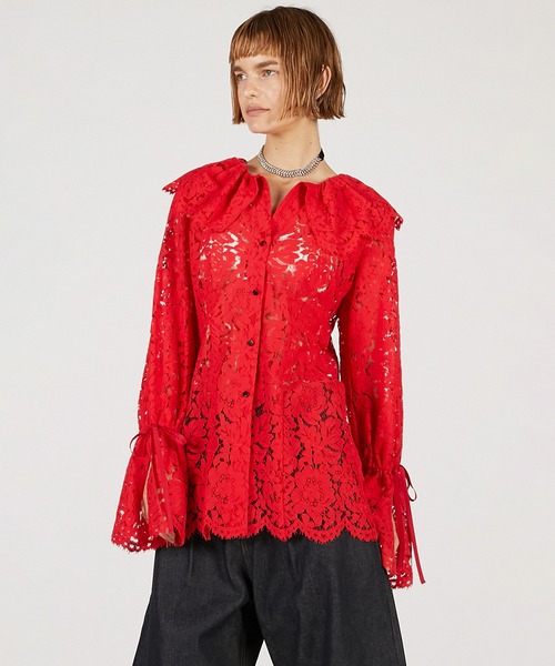 PRANK PROJECT（プランクプロジェクト）の「【Pre-Order】スカラップレースブラウス / Scallop Lace Blouse（シャツ/ブラウス・レディース・ブラック/レッド/アイボリー・FREE）」の12枚目の写真