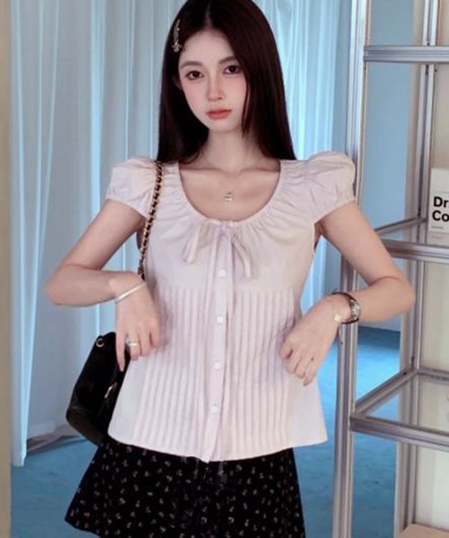 WESTSEA(ウエストシー)の「パフスリーブ リボンデザイン コットンブラウス(シャツ/ブラウス・レディース・ホワイト/ピンク・M/L)」の9枚目の写真