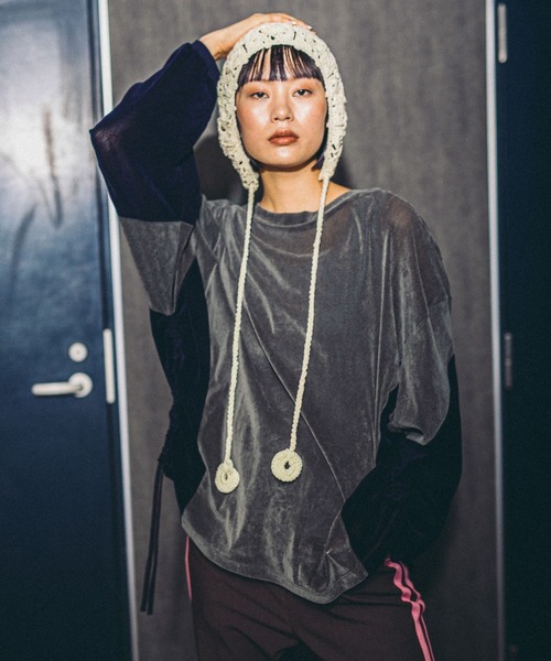 niko and...(ニコアンド)の「【MODE NORM CORE】チュールベロアルーズプルオーバー(Tシャツ/カットソー・レディース・ピンク/ブラック/グレー・FREE)」の3枚目の写真