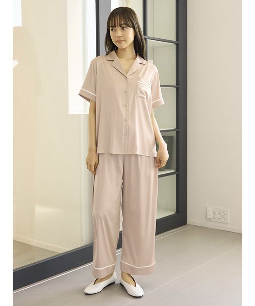 GELATO PIQUE 【接触冷感】グレー ルームウェア 接触冷感サテンラインロングパンツ（ルームウェア/パジャマ