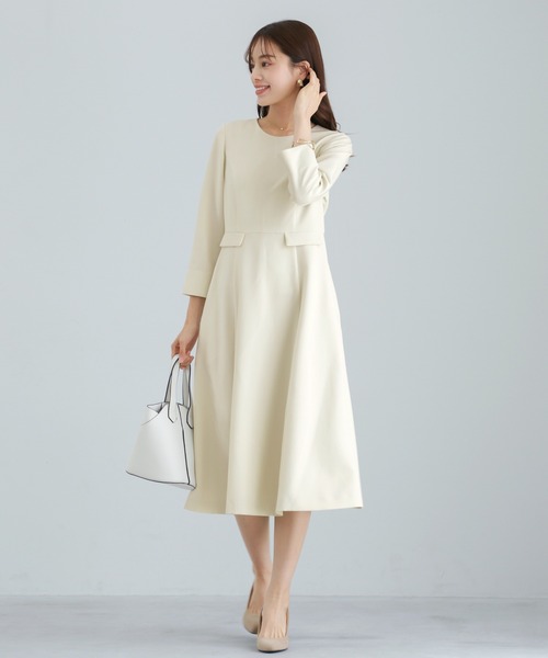 WHITE JOOLA(ホワイトジョーラ)の「UVカット・速乾・接触冷感・防シワ・ストレッチ・洗える【多機能すぎるワンピース】ダブルピケクロス・フレアワンピース(ワンピース・レディース・アイボリー/ネイビー/ブラック・L/M/S)」の5枚目の写真