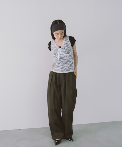duei(デュイ)の「レースヘンリーネックハーフスリーブトップス(Tシャツ/カットソー・レディース・グレー/ブラック・FREE)」の10枚目の写真