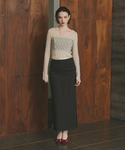ANDRESD(アンドレスド)の「ブロッキングレースインナー / blocking lace innner(Tシャツ/カットソー・レディース・ベージュ/ブラック・M)」の16枚目の写真