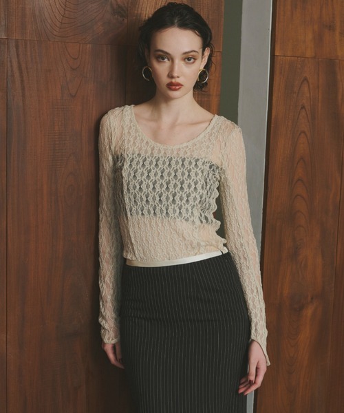 ANDRESD(アンドレスド)の「ブロッキングレースインナー / blocking lace innner(Tシャツ/カットソー・レディース・ベージュ/ブラック・M)」の17枚目の写真