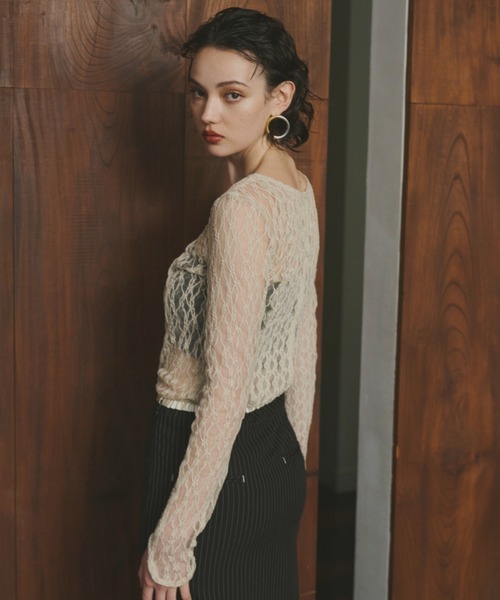 ANDRESD(アンドレスド)の「ブロッキングレースインナー / blocking lace innner(Tシャツ/カットソー・レディース・ベージュ/ブラック・M)」の18枚目の写真