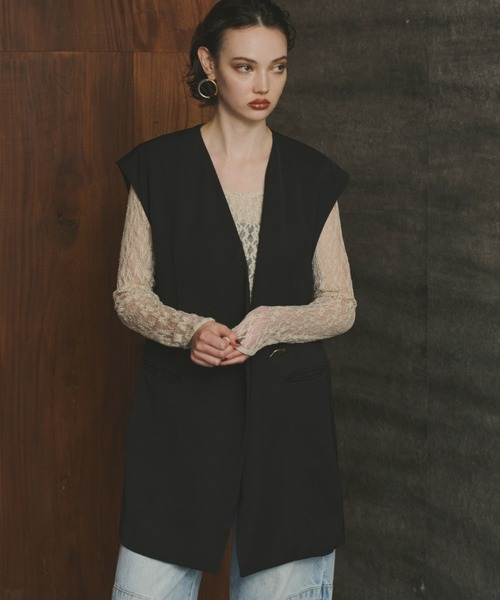 ANDRESD(アンドレスド)の「ブロッキングレースインナー / blocking lace innner(Tシャツ/カットソー・レディース・ベージュ/ブラック・M)」の20枚目の写真