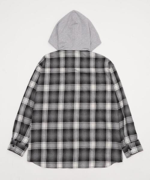 WEGO/【25年秋冬新作】オンブレチェックフードネルシャツ