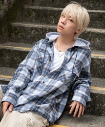 WEGO | WEGO/【25年秋冬新作】オンブレチェックフードネルシャツ(シャツ/ブラウス)