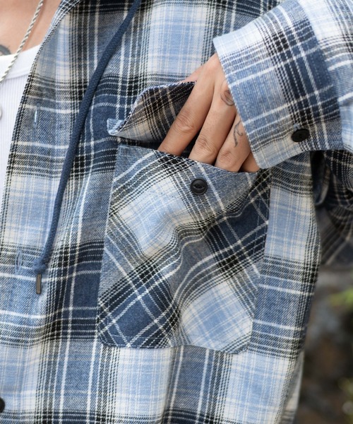 WEGO(ウィゴー)の「WEGO/オンブレチェックフードネルシャツ(シャツ/ブラウス・メンズ・ブルー系その他2/ブラック系その他2・MEDIUM/LARGE)」の7枚目の写真