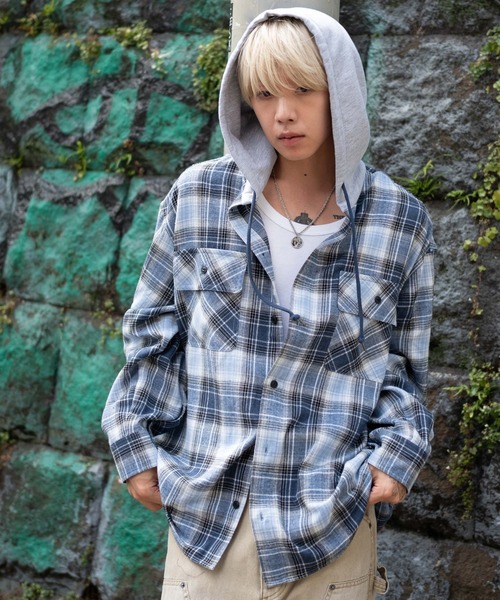 WEGO(ウィゴー)の「WEGO/オンブレチェックフードネルシャツ(シャツ/ブラウス・メンズ・ブルー系その他2/ブラック系その他2・MEDIUM/LARGE)」の14枚目の写真