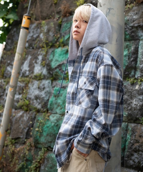 WEGO(ウィゴー)の「WEGO/オンブレチェックフードネルシャツ(シャツ/ブラウス・メンズ・ブルー系その他2/ブラック系その他2・MEDIUM/LARGE)」の15枚目の写真