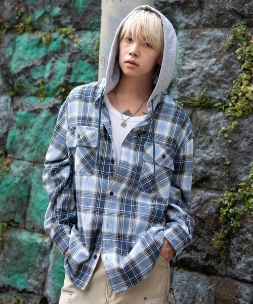 WEGO(ウィゴー)の「WEGO/オンブレチェックフードネルシャツ(シャツ/ブラウス・メンズ・ブルー系その他2/ブラック系その他2・MEDIUM/LARGE)」の16枚目の写真