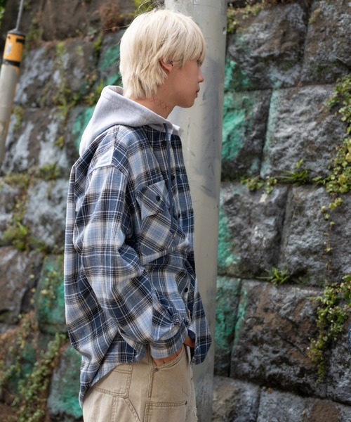 セール】WEGO/【25年秋冬新作】オンブレチェックフードネルシャツ