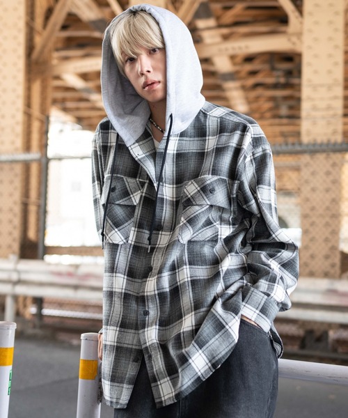 WEGO(ウィゴー)の「WEGO/オンブレチェックフードネルシャツ(シャツ/ブラウス・メンズ・ブルー系その他2/ブラック系その他2・MEDIUM/LARGE)」の8枚目の写真