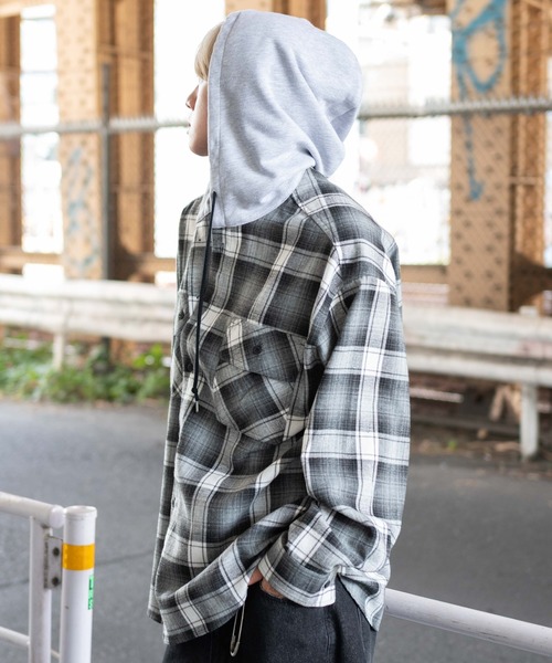 WEGO(ウィゴー)の「WEGO/オンブレチェックフードネルシャツ(シャツ/ブラウス・メンズ・ブルー系その他2/ブラック系その他2・MEDIUM/LARGE)」の9枚目の写真