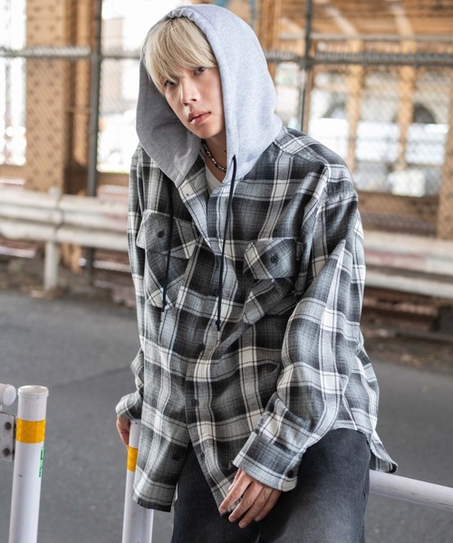 WEGO(ウィゴー)の「WEGO/オンブレチェックフードネルシャツ(シャツ/ブラウス・メンズ・ブルー系その他2/ブラック系その他2・MEDIUM/LARGE)」の10枚目の写真