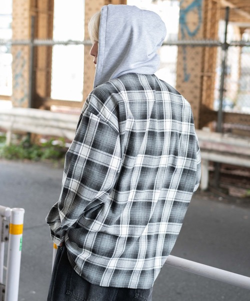 WEGO(ウィゴー)の「WEGO/オンブレチェックフードネルシャツ(シャツ/ブラウス・メンズ・ブルー系その他2/ブラック系その他2・MEDIUM/LARGE)」の11枚目の写真