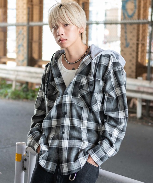 セール】WEGO/【25年秋冬新作】オンブレチェックフードネルシャツ