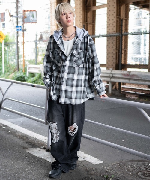 WEGO(ウィゴー)の「WEGO/オンブレチェックフードネルシャツ(シャツ/ブラウス・メンズ・ブルー系その他2/ブラック系その他2・MEDIUM/LARGE)」の13枚目の写真