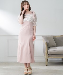 新色ブルー登場】花柄ドッキングロングワンピース（ワンピース