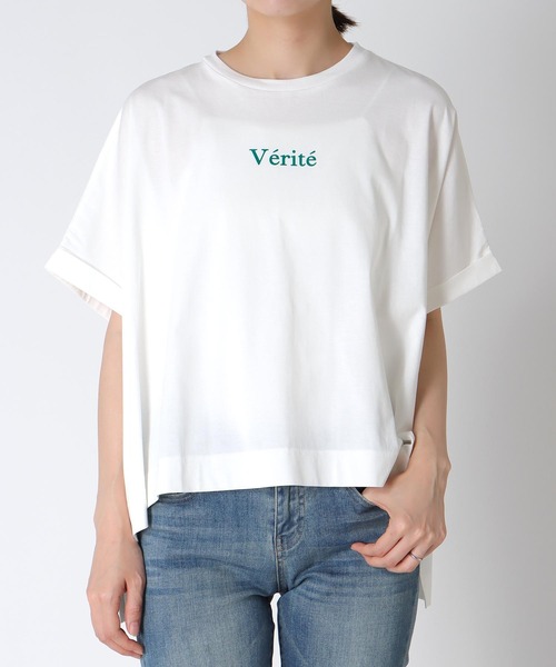 Jines(ジネス)の「オーバーシルエット ロゴプリントTシャツ(Tシャツ/カットソー・レディース・ホワイト/ブラウン/ブラック・38)」の2枚目の写真