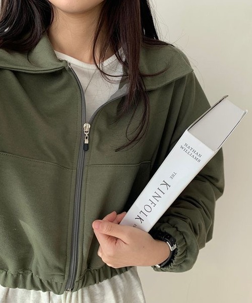 NinaetLina(ニナエリナ)の「薄手 クロップド フルジップ スエット ブルゾン(スウェット・レディース・グリーン/グレー/ブラック・FREE)」の13枚目の写真