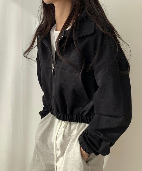 NinaetLina(ニナエリナ)の「薄手 クロップド フルジップ スエット ブルゾン(スウェット・レディース・グリーン/グレー/ブラック・FREE)」の9枚目の写真