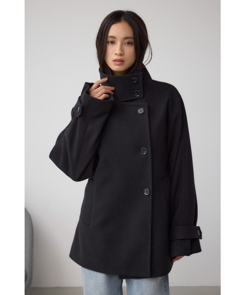 AZUL by moussy(アズールバイマウジー)の「B-HEATスタンドカラーミドルコート(ステンカラーコート・レディース・ベージュ/杢グレー/ブラック・SMALL/MEDIUM)」の4枚目の写真