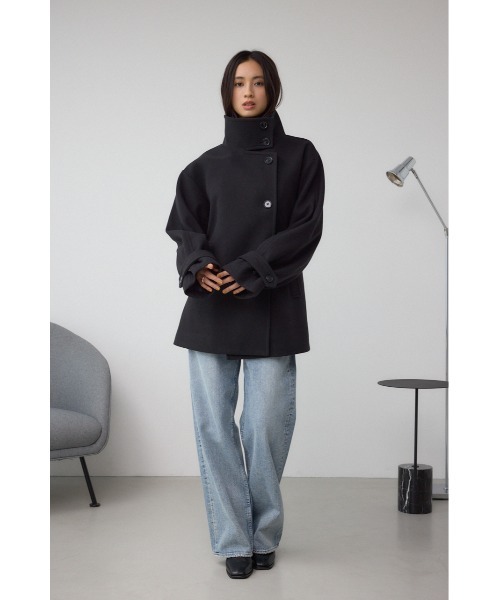 AZUL by moussy(アズールバイマウジー)の「B-HEATスタンドカラーミドルコート(ステンカラーコート・レディース・ベージュ/杢グレー/ブラック・SMALL/MEDIUM)」の5枚目の写真