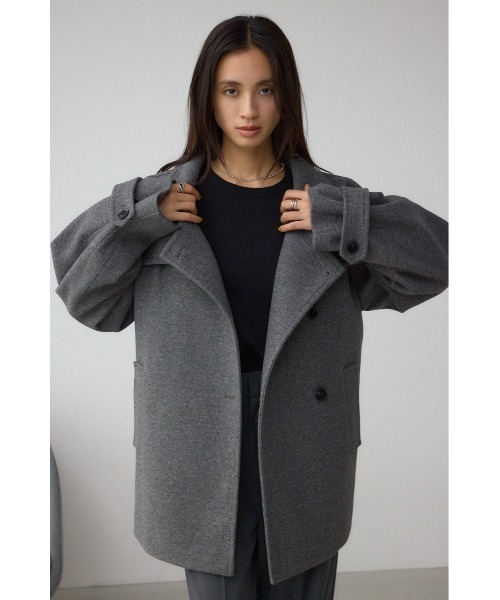 AZUL by moussy(アズールバイマウジー)の「B-HEATスタンドカラーミドルコート(ステンカラーコート・レディース・ベージュ/杢グレー/ブラック・SMALL/MEDIUM)」の18枚目の写真