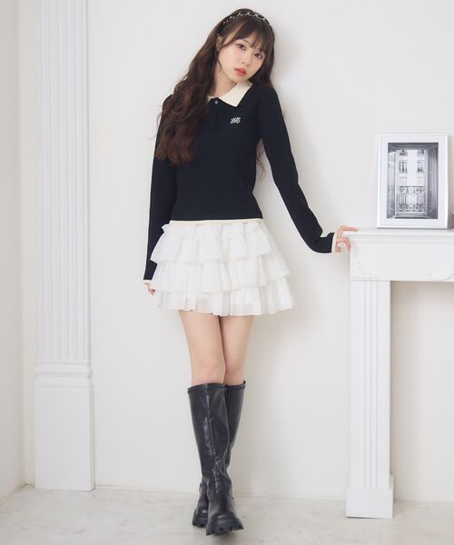 ems excite(エムズエキサイト)の「2枚襟リブNTPO(ニット/セーター・レディース・ナチュラル/ブラック/ダークグレー/レッド・FREE)」の14枚目の写真