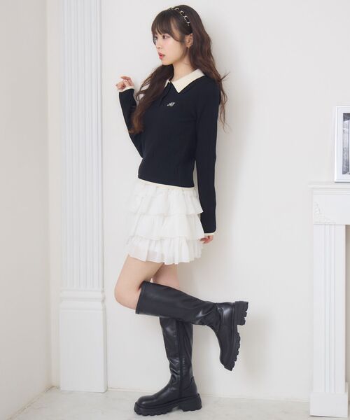 ems excite(エムズエキサイト)の「2枚襟リブNTPO(ニット/セーター・レディース・ナチュラル/ブラック/ダークグレー/レッド・FREE)」の15枚目の写真