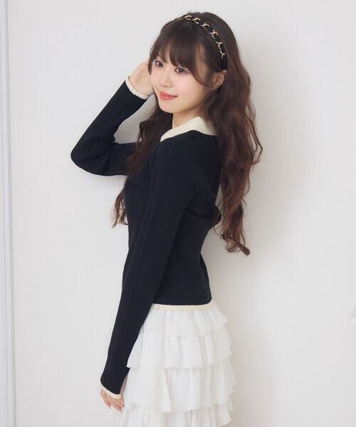 ems excite(エムズエキサイト)の「2枚襟リブNTPO(ニット/セーター・レディース・ナチュラル/ブラック/ダークグレー/レッド・FREE)」の18枚目の写真