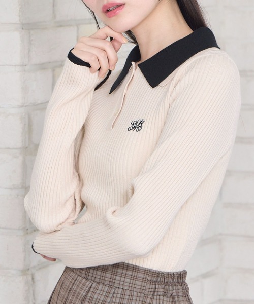 ems excite(エムズエキサイト)の「2枚襟リブNTPO(ニット/セーター・レディース・ナチュラル/ブラック/ダークグレー/レッド・FREE)」の3枚目の写真