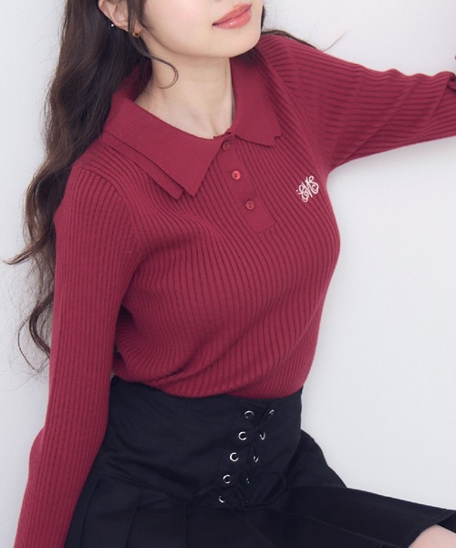 ems excite(エムズエキサイト)の「2枚襟リブNTPO(ニット/セーター・レディース・ナチュラル/ブラック/ダークグレー/レッド・FREE)」の4枚目の写真