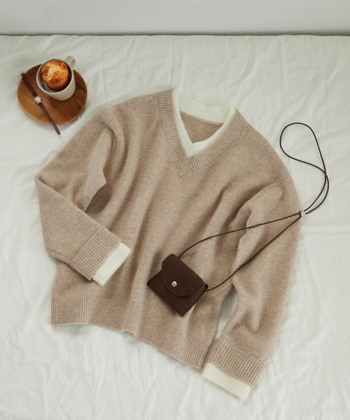 CHAN ME（チャンミ）の「ドッキングレイヤード風ニット（ニット/セーター・レディース・ベージュ/テラコッタ/チャコールグレー/ホワイト/ネイビー・LARGE/X-LARGE/MEDIUM）」の22枚目の写真