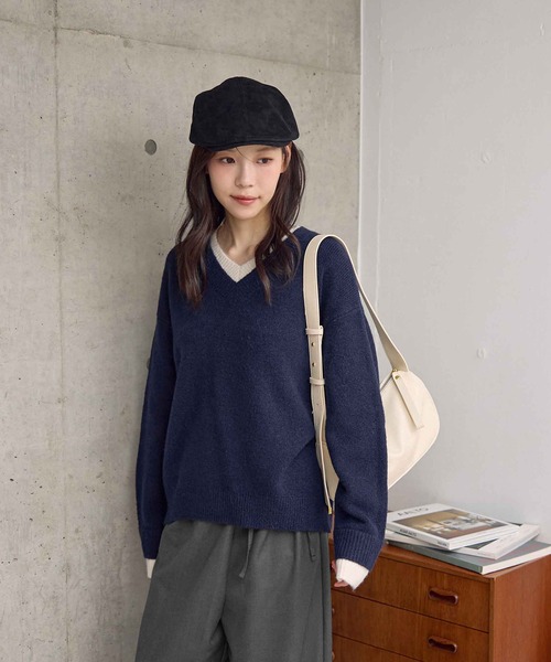 CHAN ME（チャンミ）の「ドッキングレイヤード風ニット（ニット/セーター・レディース・ベージュ/テラコッタ/チャコールグレー/ホワイト/ネイビー・LARGE/X-LARGE/MEDIUM）」の14枚目の写真