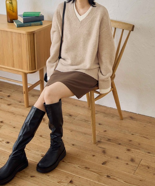 CHAN ME（チャンミ）の「ドッキングレイヤード風ニット（ニット/セーター・レディース・ベージュ/テラコッタ/チャコールグレー/ホワイト/ネイビー・LARGE/X-LARGE/MEDIUM）」の20枚目の写真