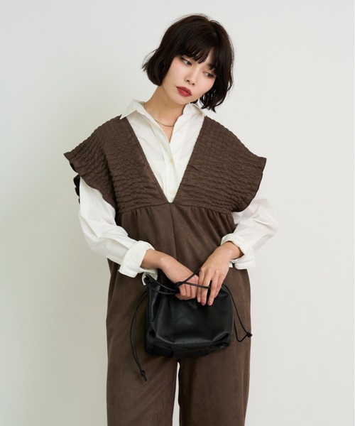 A.D.C.L.（エーディーシーエル）の「シャーリング切替 Vネック サロペット（サロペット/オーバーオール・レディース・ブラウン/チャコールグレー・M/L）」の22枚目の写真