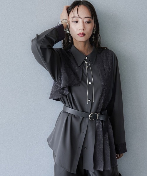 HARE（ハレ）の「アシメJQプリーツシャツ(HARE)（シャツ/ブラウス・レディース・グリーン/グレー/ブラック/ボルドー・FREE）」の15枚目の写真