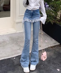 ﾚｰｽﾌﾘﾙﾚｲﾔｰﾄﾞ風ﾃﾞﾆﾑﾌﾚｱﾊﾟﾝﾂ