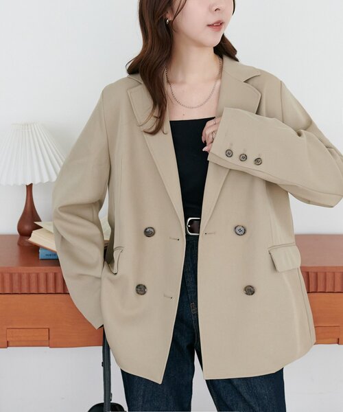 DISCOAT（ディスコート）の「Wブレストテーラードジャケット（テーラードジャケット・レディース・ブラウン系その他/ブラウン/グレー/ネイビー/ベージュ/モカ・LARGE/MEDIUM）」の6枚目の写真