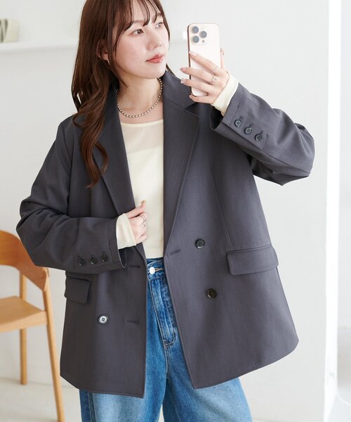 T/Wガバルディーヌダブルブレストジャケット ダブルブレストノッチドラペルハーフJKT – NO ID.