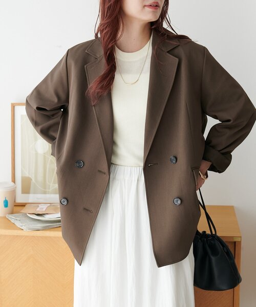 DISCOAT（ディスコート）の「Wブレストテーラードジャケット（テーラードジャケット・レディース・ブラウン系その他/ブラウン/グレー/ネイビー/ベージュ/モカ・LARGE/MEDIUM）」の7枚目の写真
