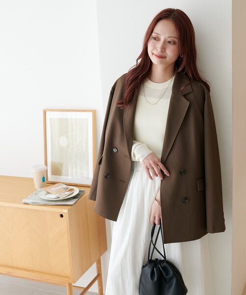 DISCOAT（ディスコート）の「Wブレストテーラードジャケット（テーラードジャケット・レディース・ブラウン系その他/ブラウン/グレー/ネイビー/ベージュ/モカ・LARGE/MEDIUM）」の8枚目の写真