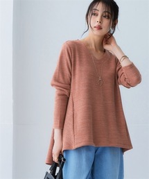 リブ見えカットソーVネックロング丈プルオーバー<大きいサイズ有>