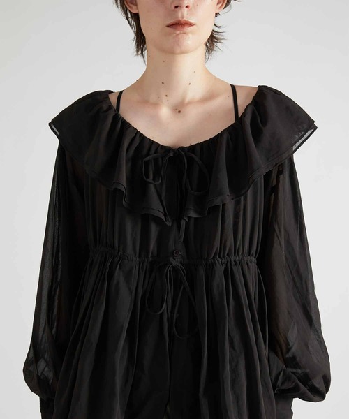 crinkle crinkle crinkle（クリンクルクリンクルクリンクル）の「【crinkle crinkle crinkle】frill balloon blouse/フリルバルーンブラウス（シャツ/ブラウス・レディース・ブラック/グリーン・FREE）」の8枚目の写真